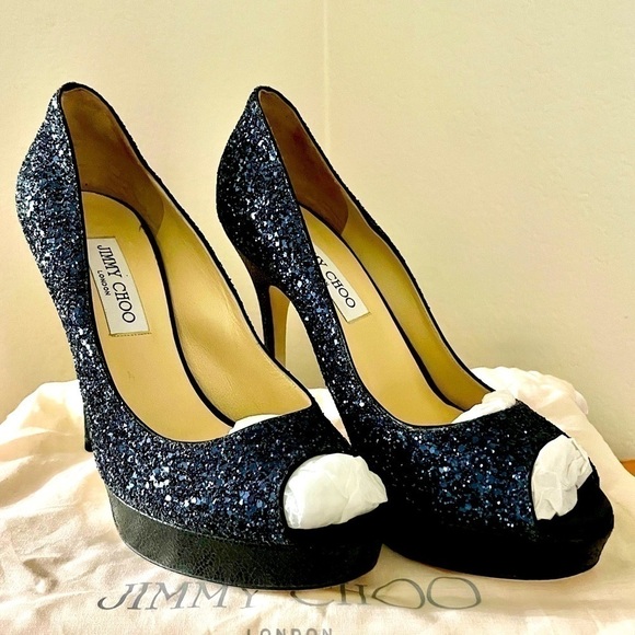 Jimmy Choo Dahlia,  Royal Blue Glitter Pumps in remarkable Condition EU35 - Picture 12 of 13